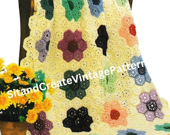 Vintage Crochet Flower Garden Quilt