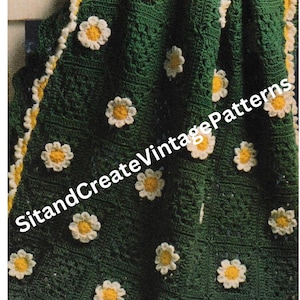 Vintage Crochet Daisy Granny Square Afghan