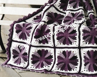Vintage Crochet  Purple Granny Square Afghan