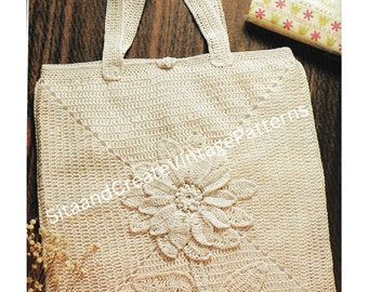 Bolso de mano vintage con flores de crochet