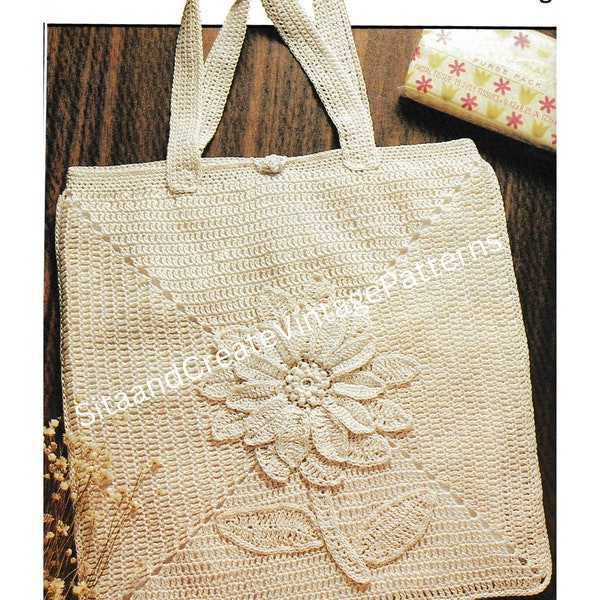 Vintage Crochet Flower Tote Bag