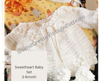 Conjunto de canastilla para bebé con diseño de corazón de ganchillo vintage