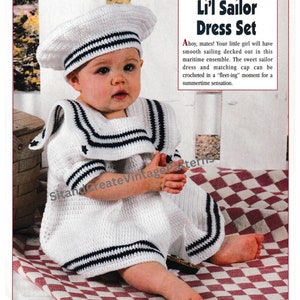 Vintage Crochet Lil Sailor Dress Set