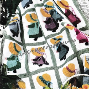 Vintage Crochet Sunbonnet Granny Square Afghan