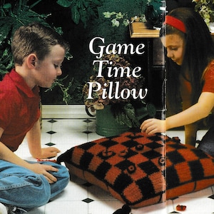 Vintage Crochet Tic Tac Toe and Checker Pillow