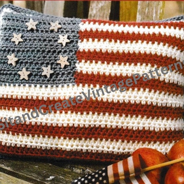 Vintage Crochet Stars and Stripes Pillow