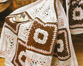 Vintage Pink and Chocolate Granny Square Afghan