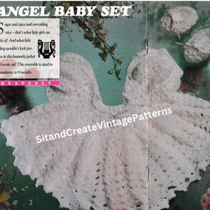 Vintage Crochet Angel Baby Dress and Booties