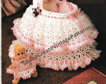 Vintage Crochet Dolly Tote-Along Bassinet