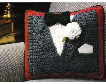Vintage Crochet Fathers Day/Groom Pillow