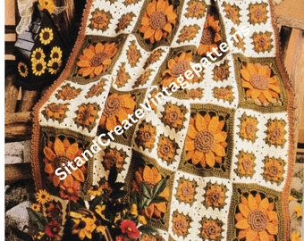 Vintage Autumn Garden Sunflower Afghan