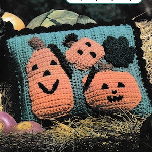 Vintage Crochet Pumpkin Patch Pillow