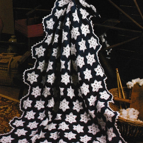 Vintage Crochet Snowflake Flurries Granny Square Afghan