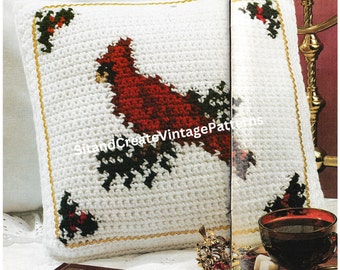 Vintage Crochet Christmas Cardinal Pillow