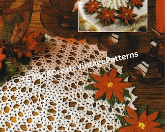 Vintage Crochet Poinsettia Centerpiece and Doily