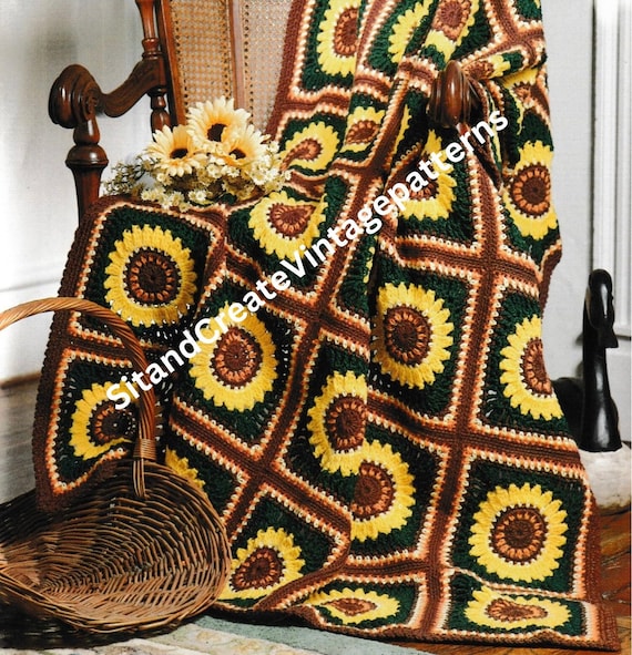 Vintage Crochet Sunflower Afghan - Etsy