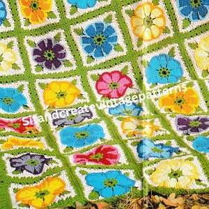 Vintage Crochet Flower Granny Square Afghan - Etsy Vintage Crochet Flower Granny Square Afghan - Etsy