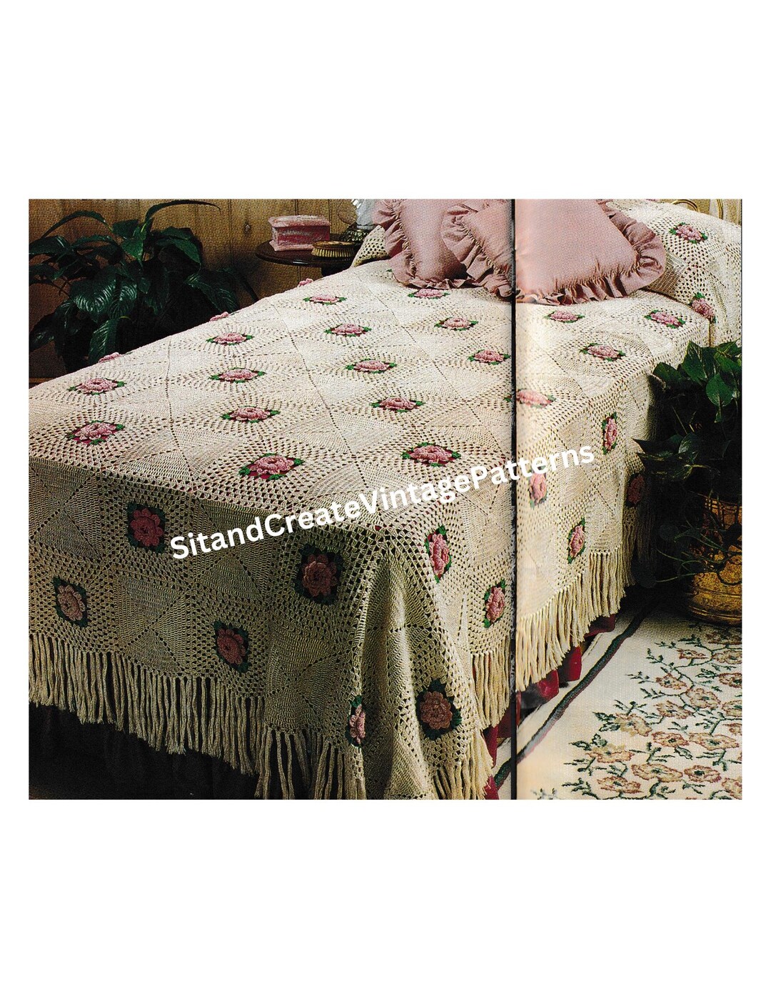 Vintage Crochet Rose Bedspread - Etsy