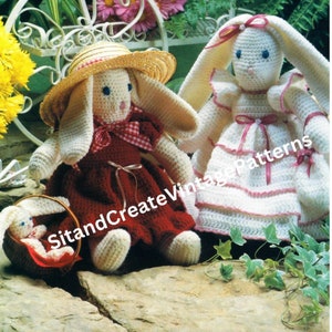 Conejitos de Pascua de estilo campestre tejidos a crochet estilo vintage