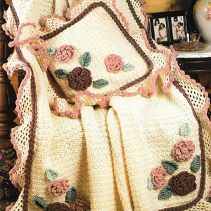 Vintage Crochet Flower Afghan and Pillow