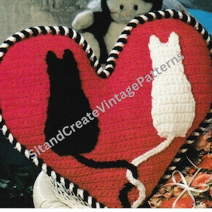 Vintage Crochet Sweetheart Cat Pillow