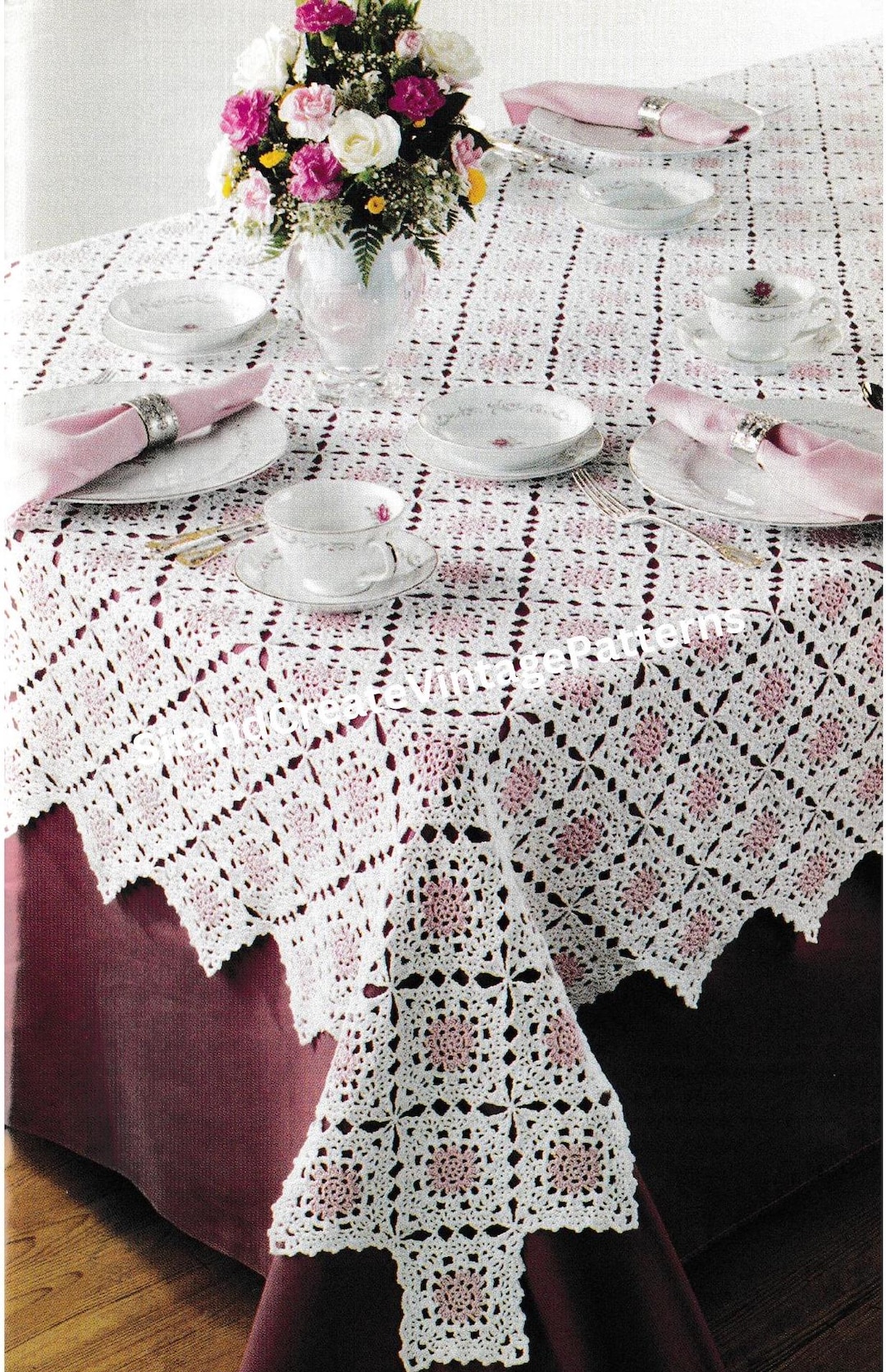Vintage Crochet Candy Rose Tablecloth - Etsy