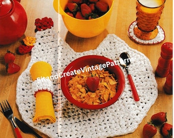 Juego de manteles individuales vintage de pollo al crochet