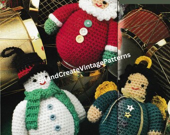 Vintage Crochet Santa/Snowman/Angel Roly-Poly Ornaments