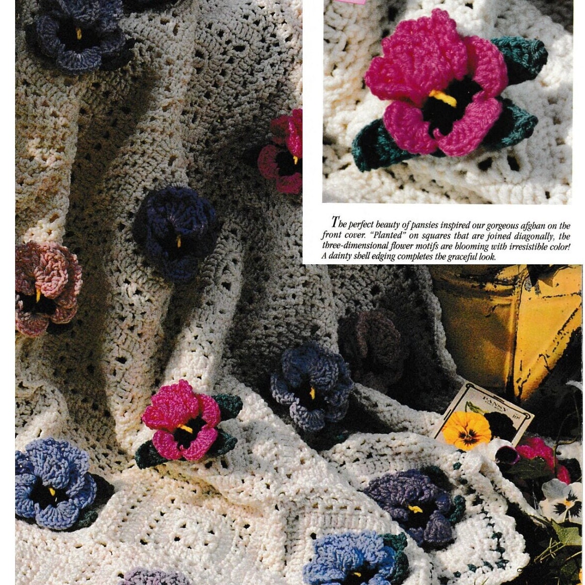 38 Pansy Crochet Patterns for Flowers, Decor, and Wearable Details 16 Vintage Crochet Pansy Perfection Afghan