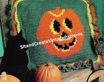 Almohada de Jack-O-Lantern de crochet vintage