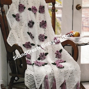 Vintage Crochet Rose Granny Square Afghan