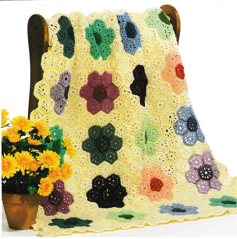 Vintage Crochet Flower Garden Quilt Etsy