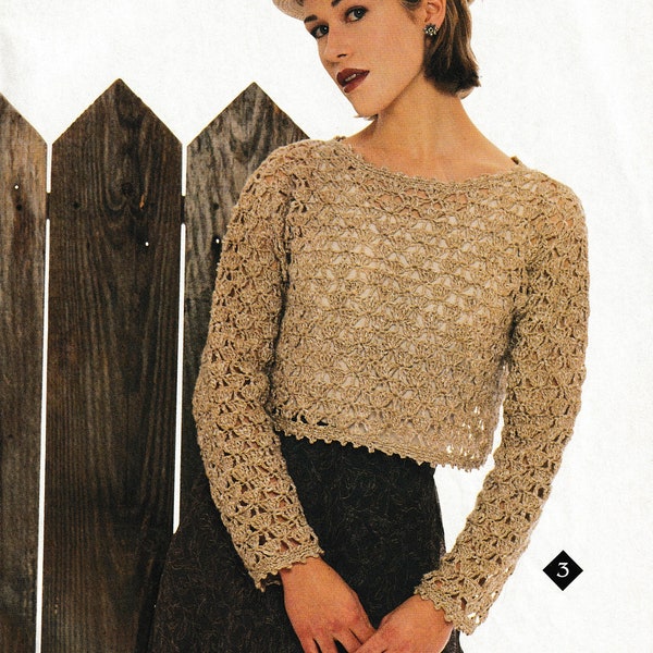 Vintage Crochet Cropped Shell-Stitch Pullover