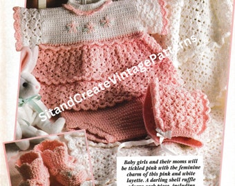 Canastilla vintage de crochet rosa para bebé