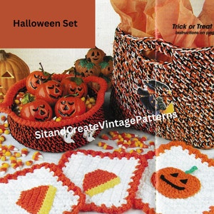 Vintage Crochet Halloween Treat bag/Basket/Hot Pads/Pot Holders