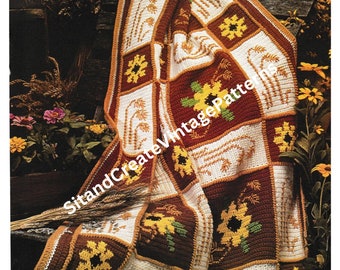 Vintage Crochet Sunflower Granny Afghan