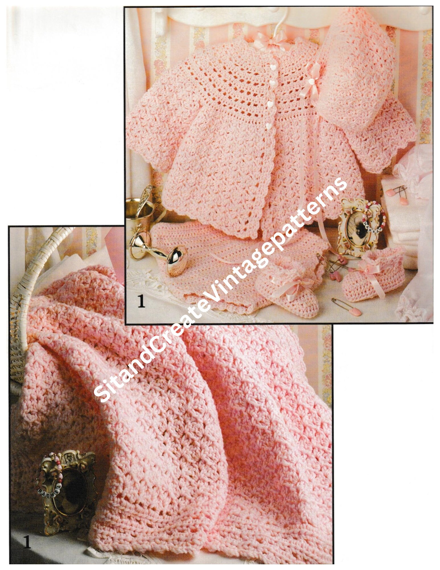 Cherry Scallop Layette Set-Cream/Pink main image 1