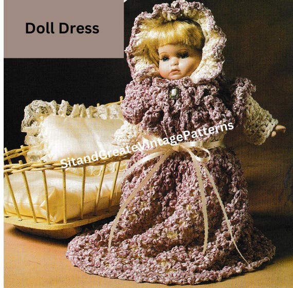 Vintage Crochet Lace Doll Dress fits 10 inch Doll