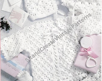 Vintage Crochet White Lacy Christening Layette Set