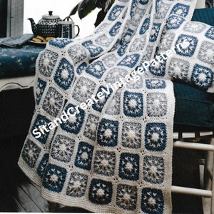Vintage Crochet Snuggly Granny Square Snowflake Afghan
