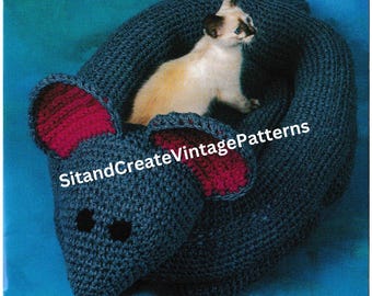 Cama de ganchillo vintage para gatos con forma de ratón