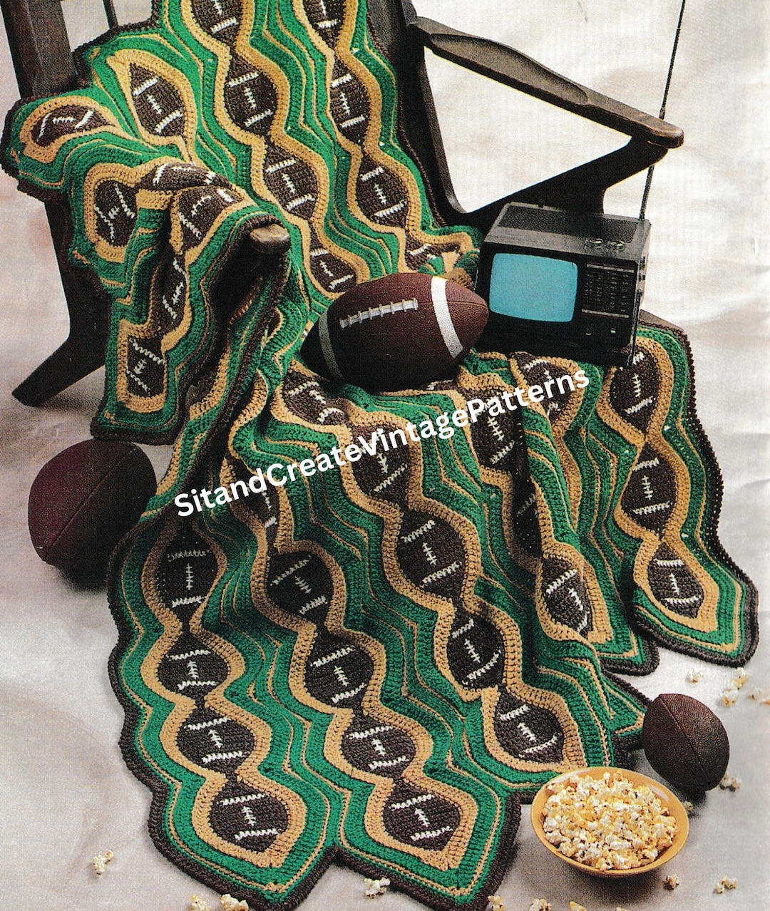 Vintage Crochet Football Afghan