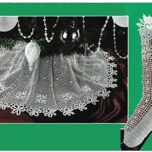 Vintage Crochet Irish Filet Tree Skirt and Stocking