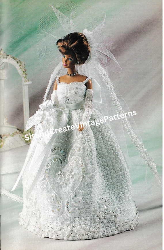 crochet bride doll dress pattern Crochet Doll's Wedding Gown Pattern, Fashion Doll, Instant Download