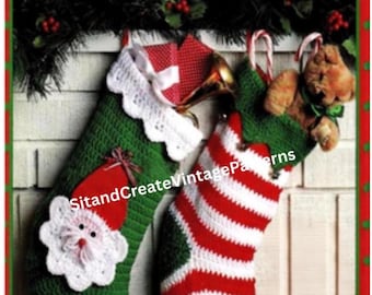 Vintage Crochet Christmas Stockings /Santa/Snowman/Striped/Checked/Stockings