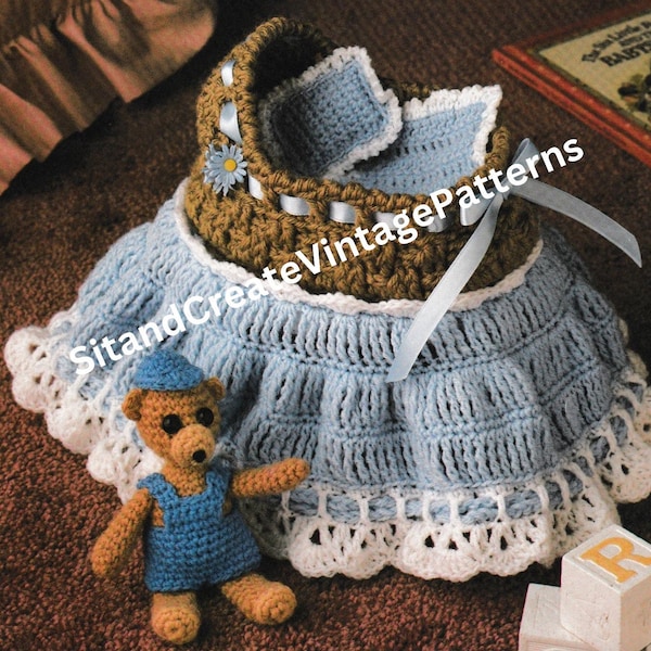 Vintage Crochet Teddy Tote-Along Bassinet