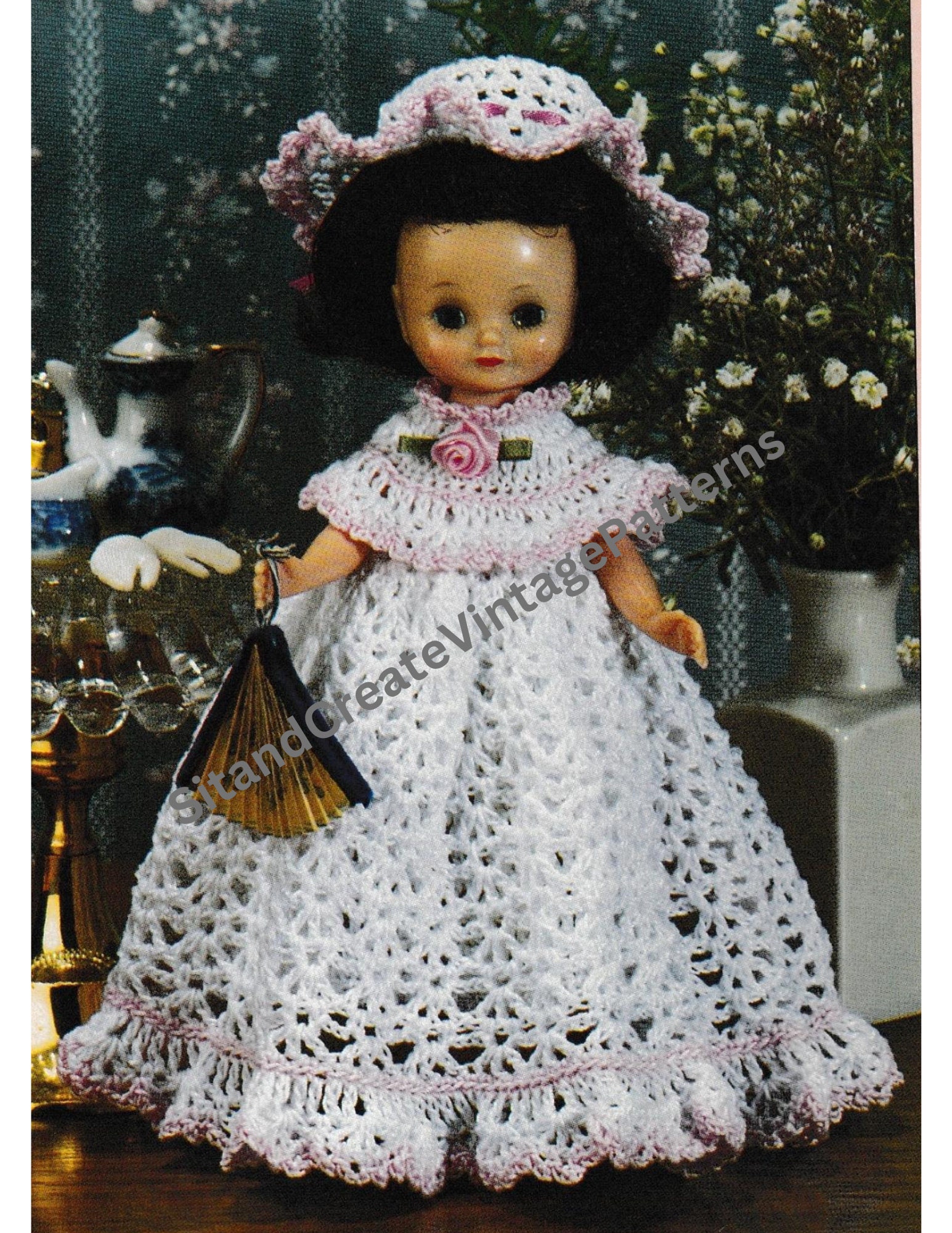 crochet doll dress Doll's Crochet Wedding Dress Pattern, 11.1/2 inch Doll, Instant Download main image 1