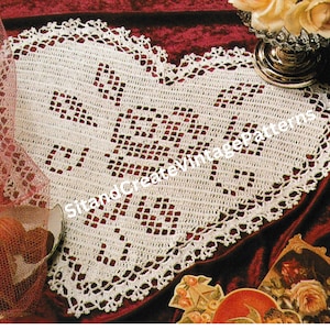 Vintage Crochet Heart Filet Doily