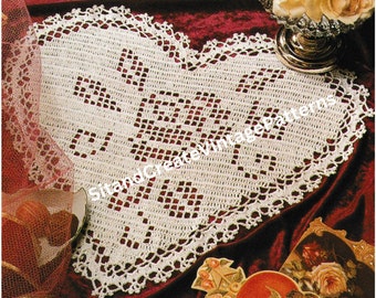 Vintage Crochet Heart Filet Doily