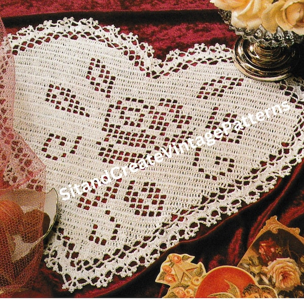 Vintage Crochet Heart Filet Doily